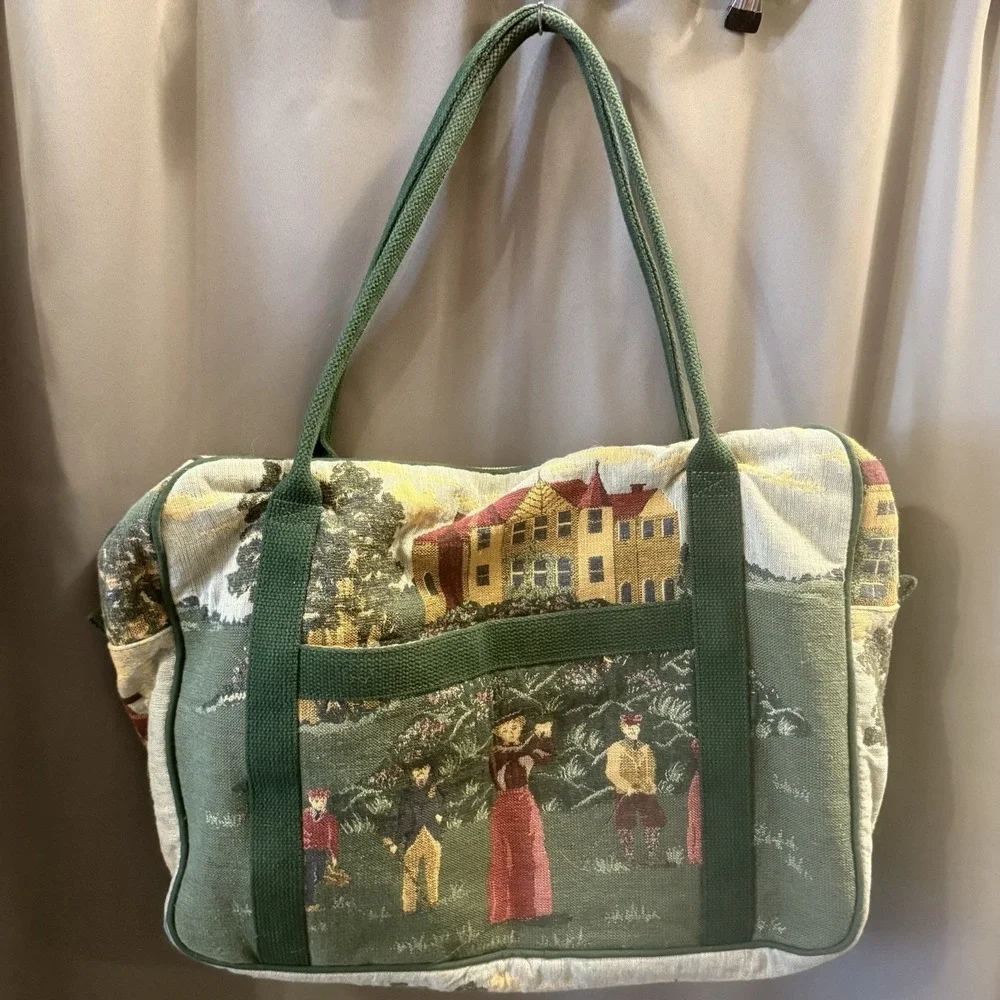 Vintage Toby Weston Golf Themed Tapestry Overnight Travel Satchel & Garment Bag
